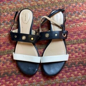 LANDS END COLOR BLOCK STRAP SANDALS BUCKLE FLAT